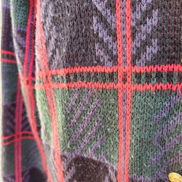 VTG Liz Baker Multicolor Plaid Cardigan Sweater Pockets Gold Buttons Grandma - Picture 6 of 13